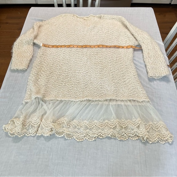ARêve Ivory Textured Knit Sweater Dress XL Lace Hem Boho Tunic Soft Cozy - Picture 4 of 16